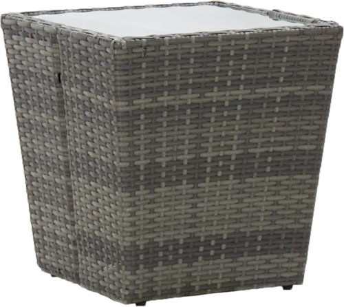 VidaXL Theetafel 41,5x41,5x43 cm poly rattan en gehard glas grijs