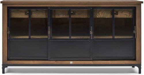 Rivièra Maison The Hoxton Dresser - Dressoir - Gerecyceld Essenhout/Ijzer/Glas - Zwart