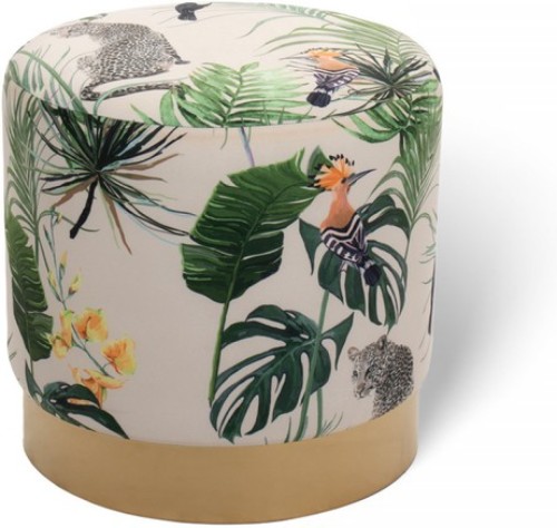 Lifa Living Ronde jungle velvet poef - Crème met goud