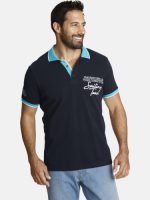 Jan Vanderstorm oversized polo IWAR Plus Size met contrastbies donkerblauw/turquoise