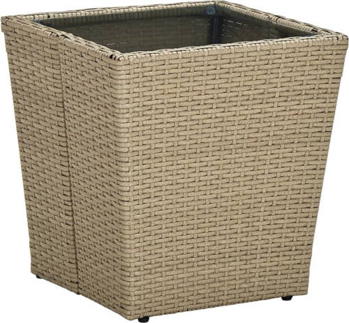 VidaXL Theetafel 41,5x41,5x44 cm poly rattan en gehard glas beige