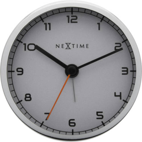 Wekker NeXtime 9 x 9 x 7.5 cm, metaal, wit, 'Company Alarm'