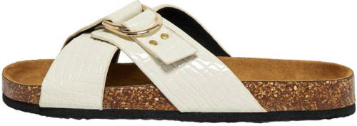 Only Maxi slippers met crocoprint wit