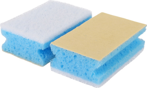 Merkloos 2x stuks grote blauwe sponzen / schoonmaaksponzen voor sanitair 11 cm