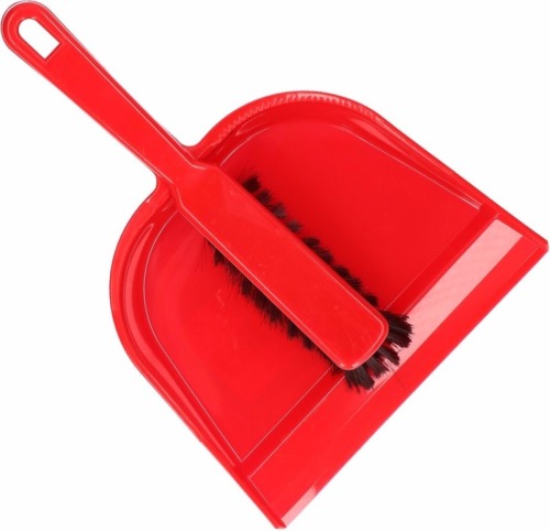 Merkloos Plastic stoffer en blik rood