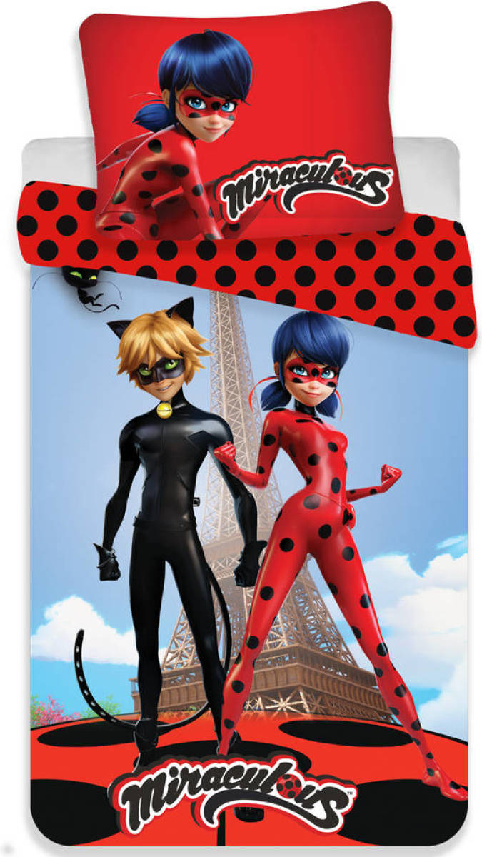 Miraculous Dekbedovertrek Eiffel - Eenpersoons - 140 x 200 cm - Rood