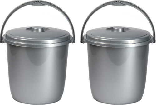 Forte Plastics 2x Schoonmaakemmers/vuilnisemmers 15 liter zilver