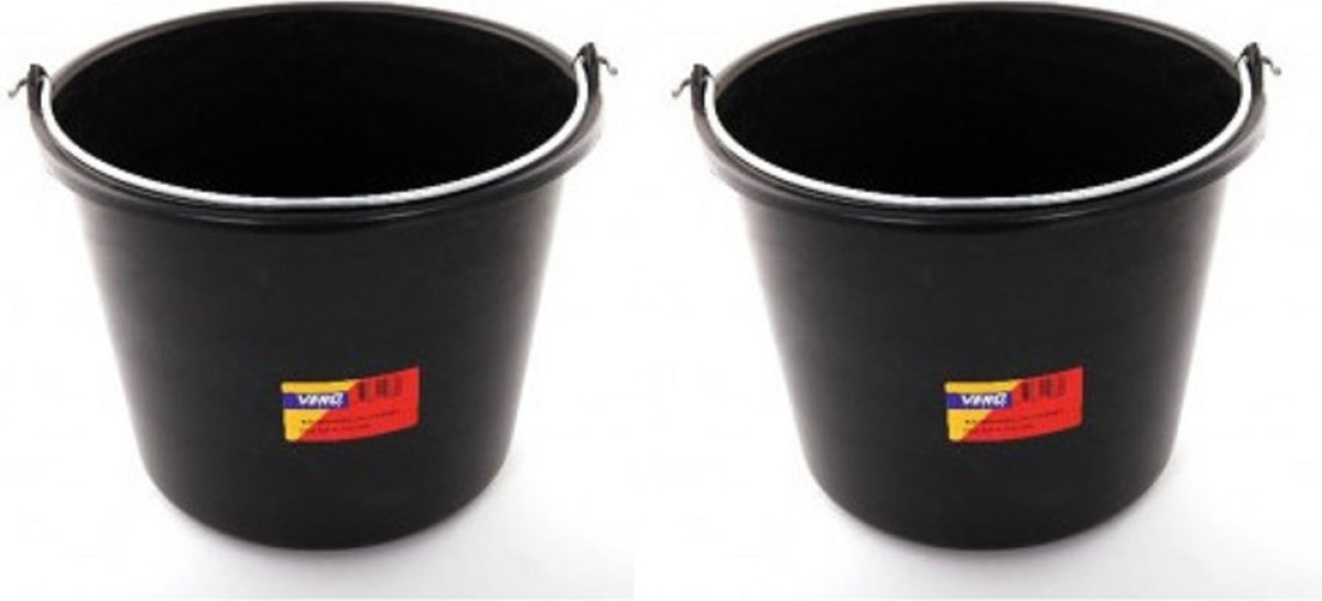 Merkloos 2x stuks 12 liter emmers / bouwemmers met literscale zwart