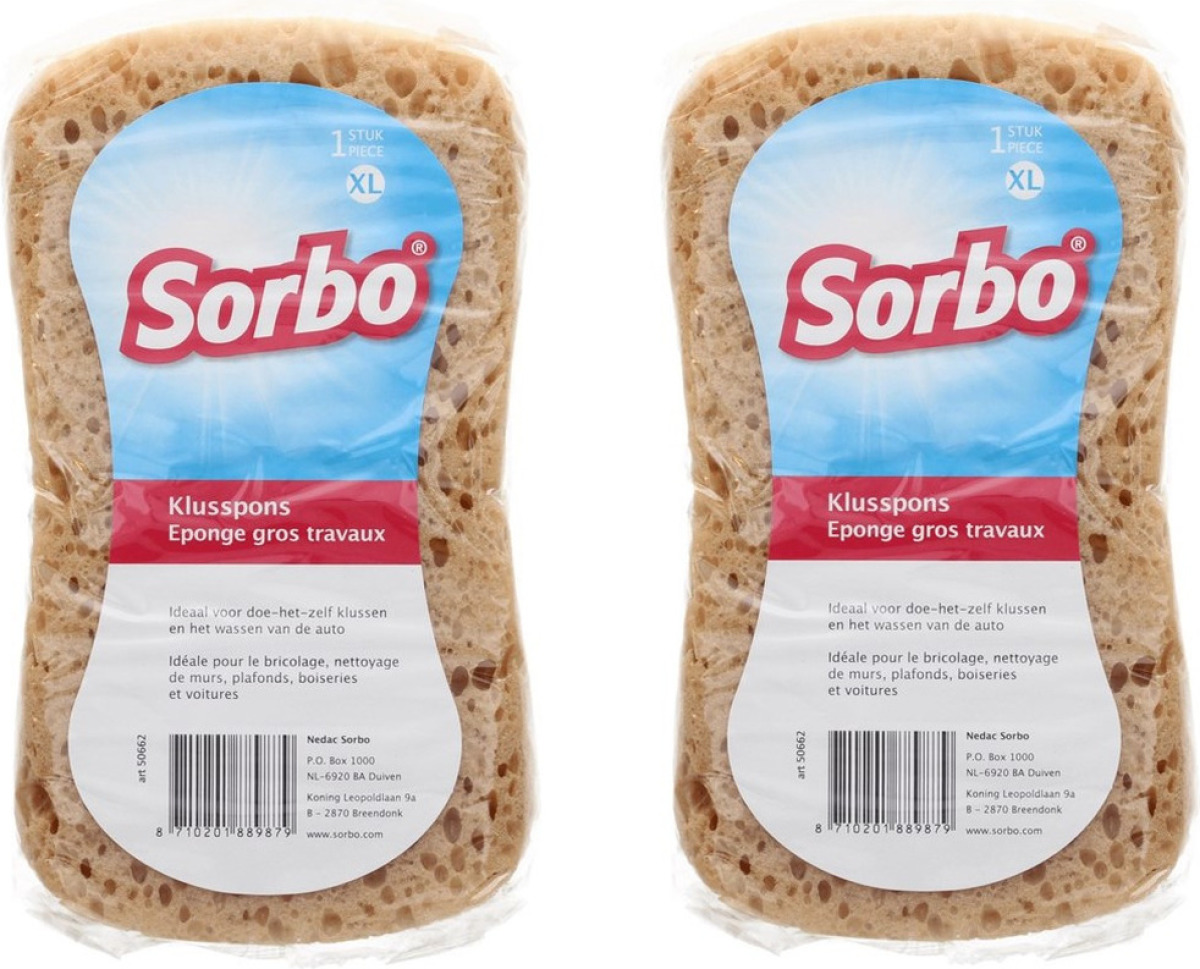 2 Stuks viscose Sorbo schoonmaakspons / klusspons XL 20 x 11 cm