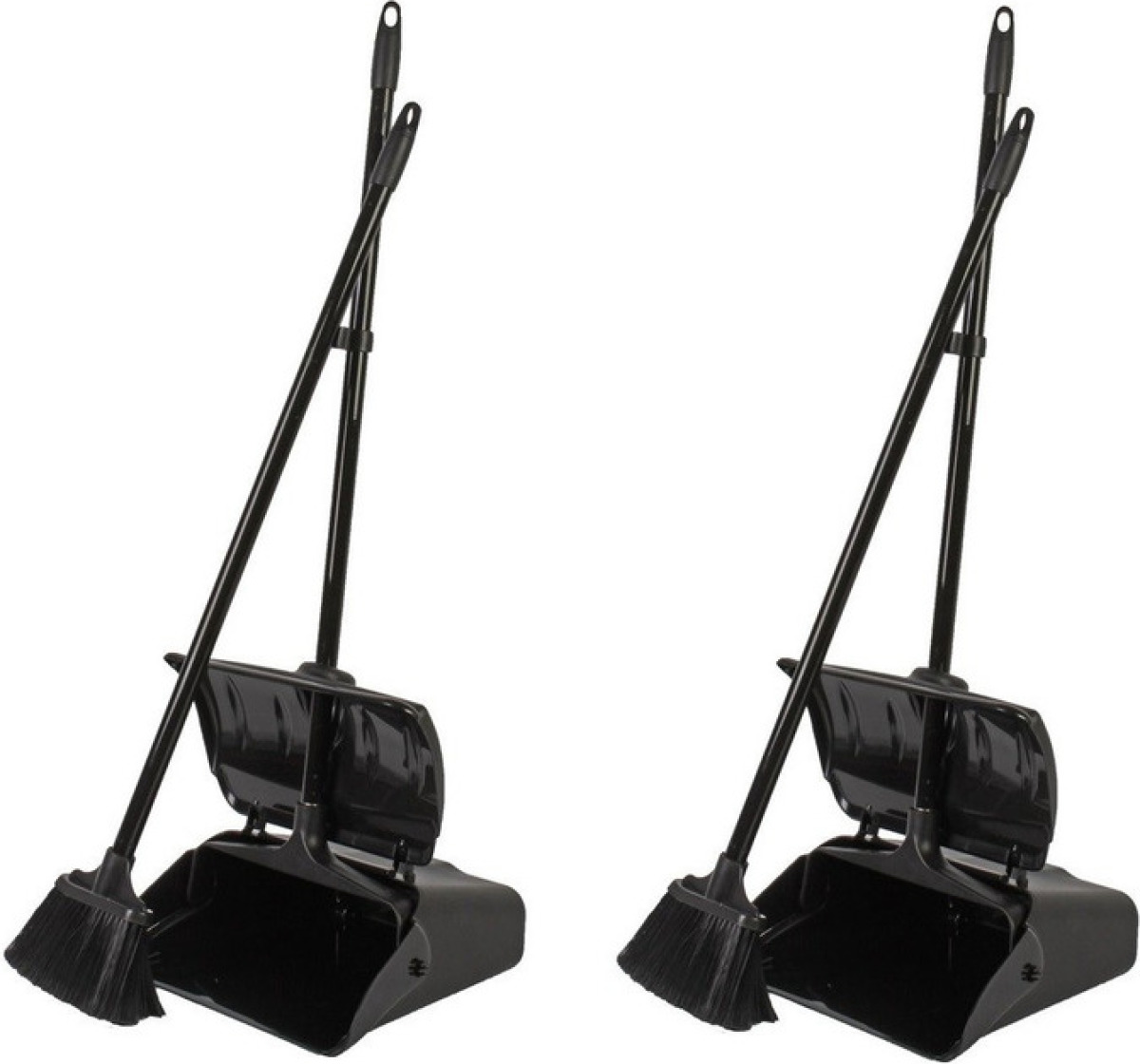 Merkloos 2x Stoffer met steel en opvangblik zwart 108 x 34 x 18 cm