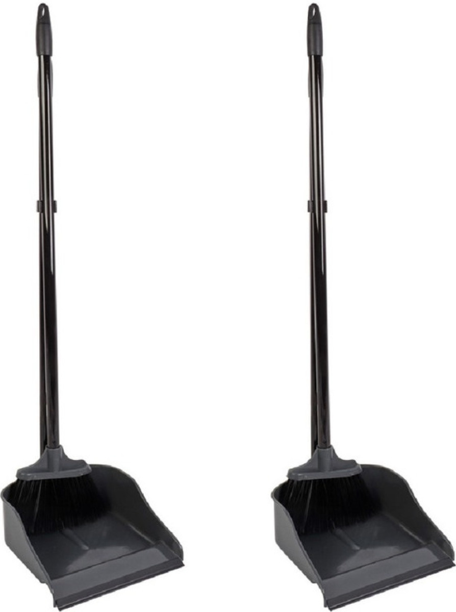 Merkloos 2x Zwarte stoffer en blik met steel 83 x 24 x 18 cm