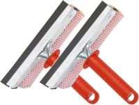Merkloos Set van 2 raamwissers / raamtrekkers met rood plastic handvat 19 cm