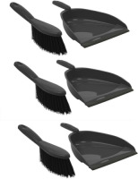 Merkloos 3x Stoffer en blik set grijs van plastic 22 x 33 cm