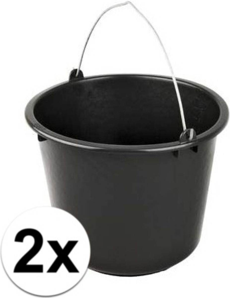 Merkloos 2x Zwarte emmers12 liter