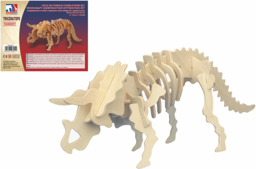 Merkloos Houten dieren 3d puzzel Triceratops dinosaurus bouwpakket 32 cm