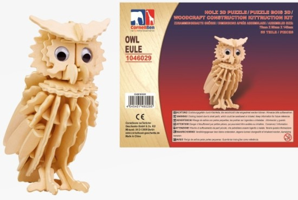Merkloos Houten dieren 3d puzzel uil