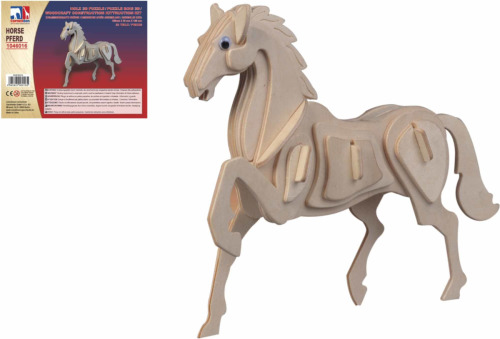 Merkloos Houten dieren 3d puzzel paard bouwpakket 20 cm