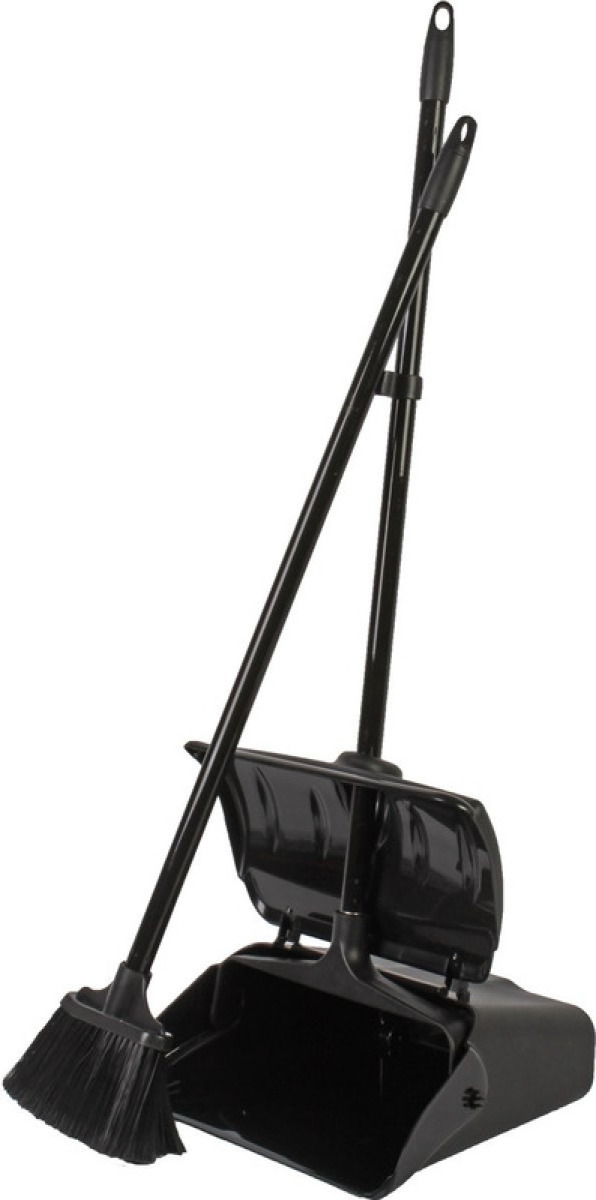 Merkloos Stoffer met steel en opvangblik zwart 108 x 34 x 18 cm