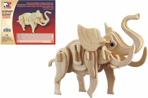 Merkloos Houten dieren 3d puzzel olifant bouwpakket 20 cm
