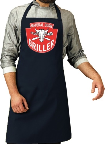 Bellatio Decorations Bbq schort Natural born griller navy blauw voor heren