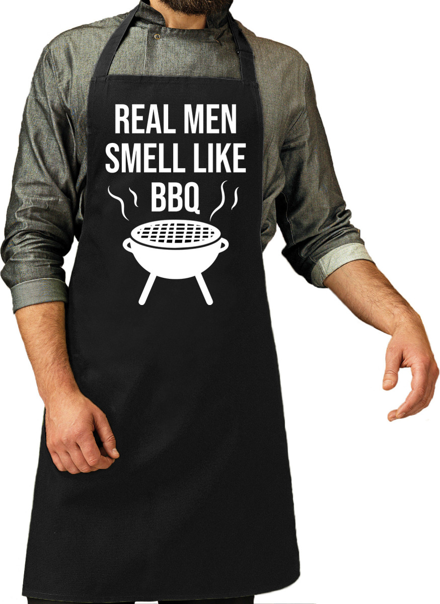 Bellatio Decorations Real men smell like bbq barbeue / keuken schort zwart voor heren