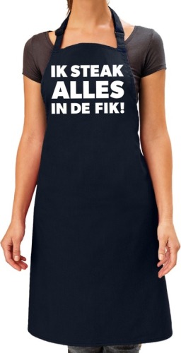 Bellatio Decorations Schort Ik steak alles in de fik navy blauw voor dames