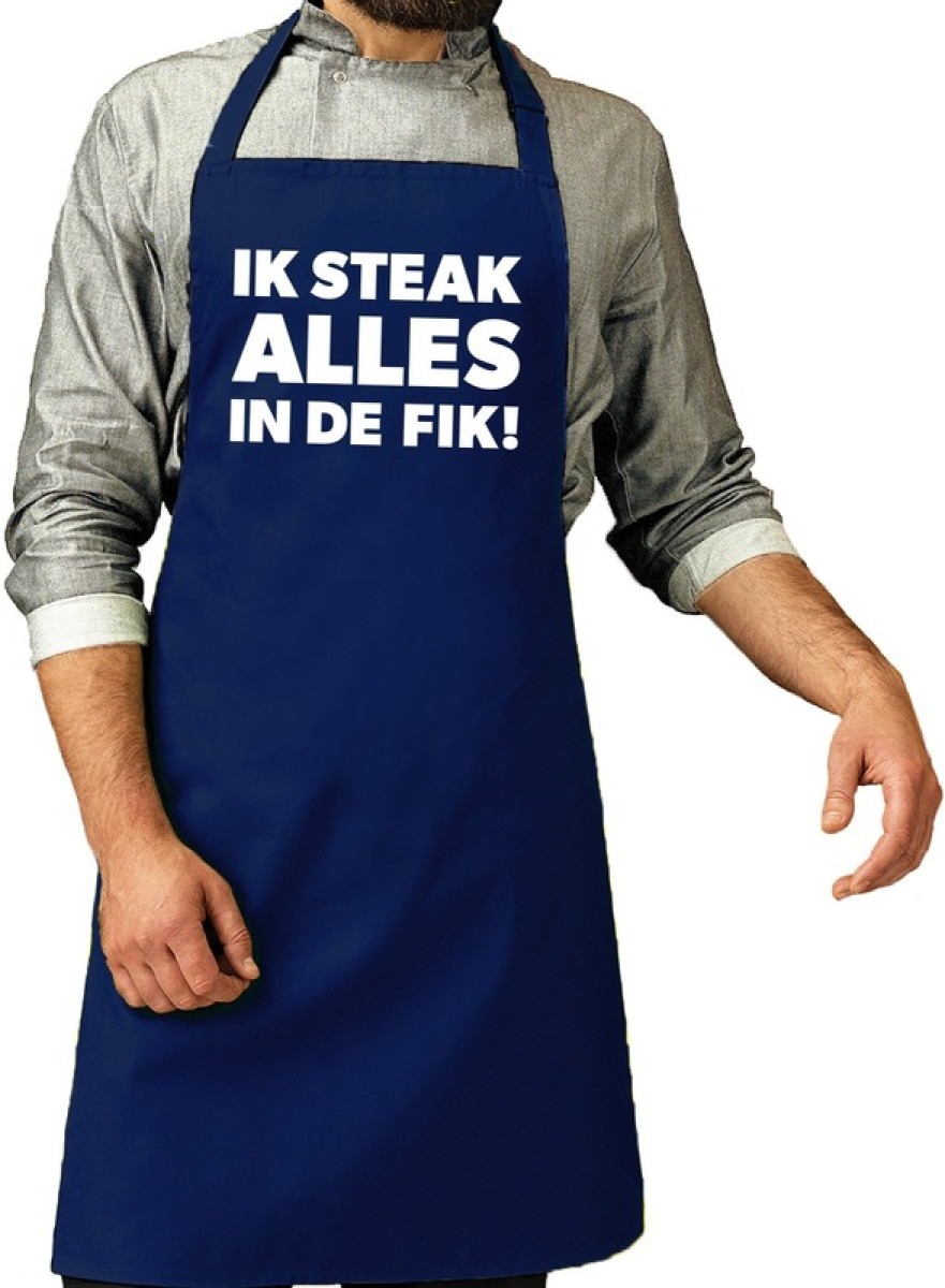 Bellatio Decorations Schort Ik steak alles in de fik kobalt blauw voor heren