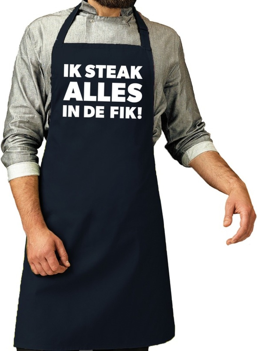 Bellatio Decorations Schort Ik steak alles in de fik navy blauw voor heren