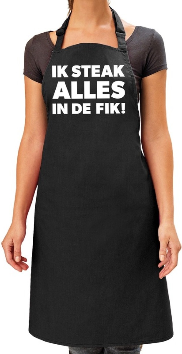Bellatio Decorations Schort Ik steak alles in de fik zwart voor dames