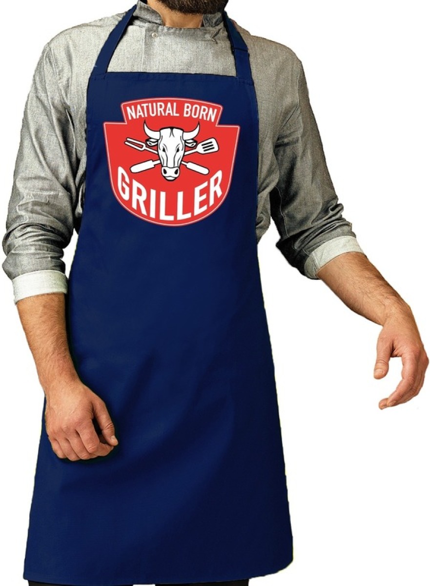 Bellatio Decorations Bbq schort Natural born griller kobalt blauw voor heren