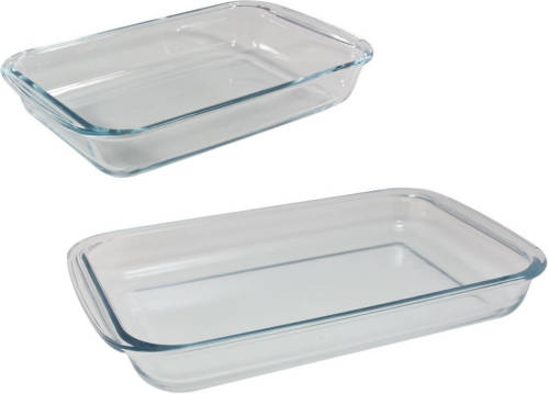 Pyrex Set van 2 rechthoekige glazen ovenschalen 1,6 en 3 liter - Ovenschotel schalen - Bakvorm