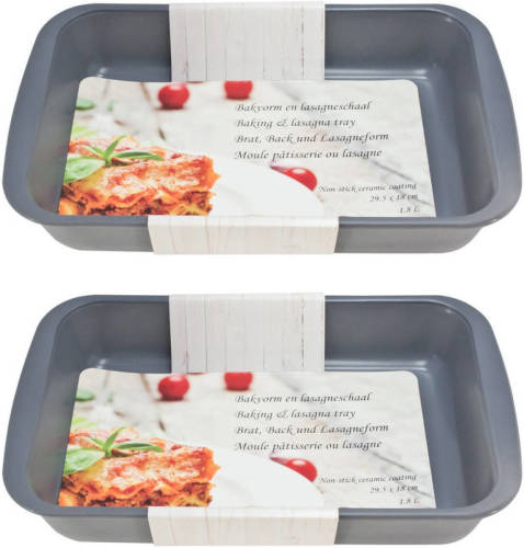 Pyrex 2x Zwarte rechthoekige glazen ovenschaal 1,8 liter 29,5 x 18 x 5 cm - Ovenschotel schalen - Bakvorm - Ovenschalen