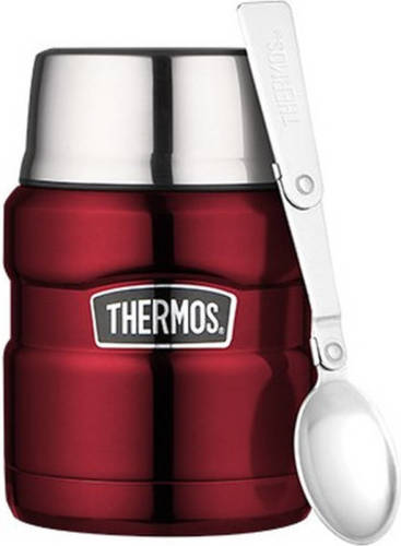 Merkloos RVS thermospot / voedseldrager 470 ml rood - Inclusief lepel - Voedsel warmhouden onderweg