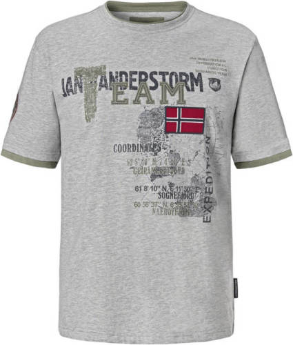 Jan Vanderstorm T-shirt SÖLVE Plus Size met printopdruk grijs melange
