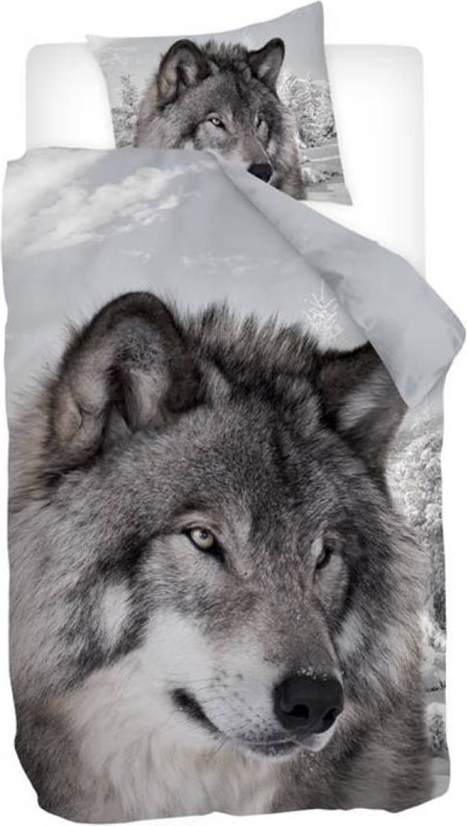 Snoozing Winter Wolf dekbedovertrek - 1-persoons (140x200/220 cm + 1 sloop) - Katoen - Multi