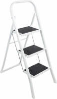 Merkloos Inklapbare/opvouwbare huishoudtrap/keukentrap wit/zwart met 3 treden 105 cm - Keukentrapje/huishoudtrapje/klustrapje