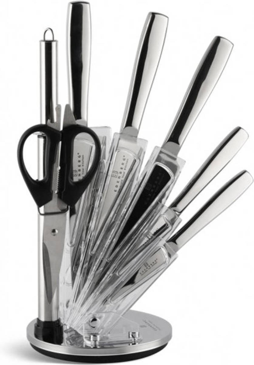 EDENBERG Classic Line - Messenset met Luxe Doorzichtige Messenhouder - 8 Delig