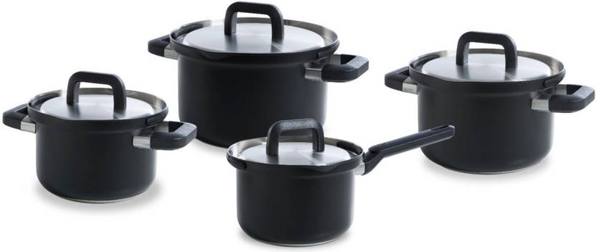 BK Flow Cool Black Kookpannenset- 4 delig - RVS - Veilig afgietsysteem
