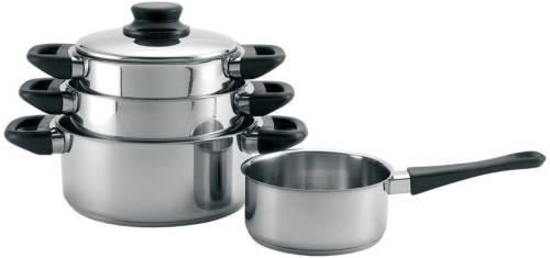 Merkloos RVS pannenset/pannen met deksels 4-delig - Koken - Keukengerei kookset
