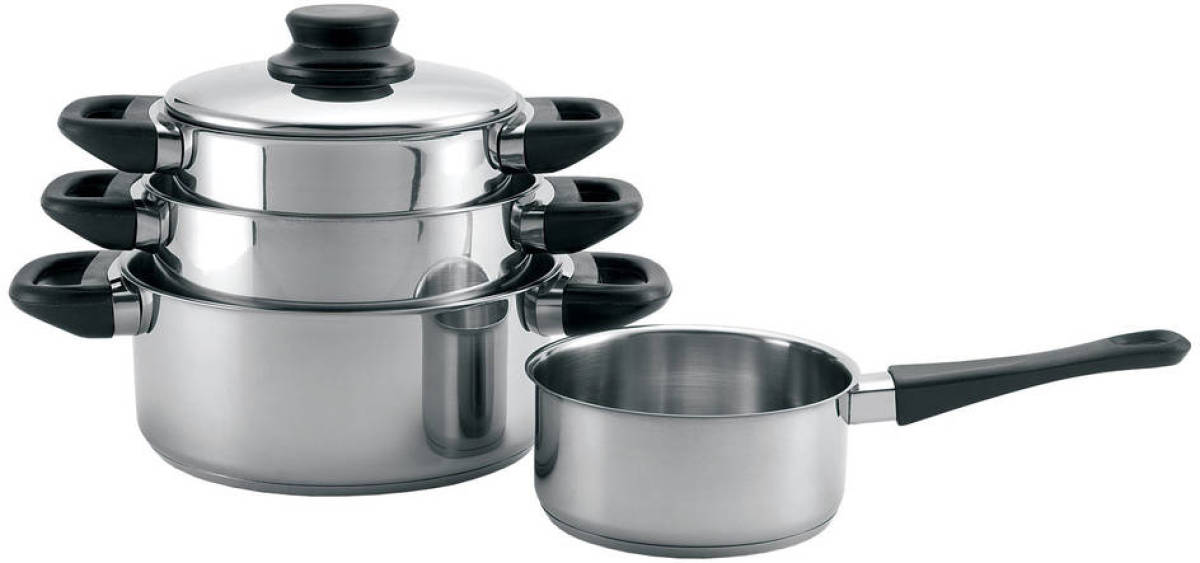 Merkloos RVS pannenset/pannen met deksels 4-delig - Koken - Keukengerei kookset