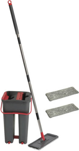 4Goodz Flat Mop dweilsysteem 120cm lang met emmer met 2 moppen - Grijs