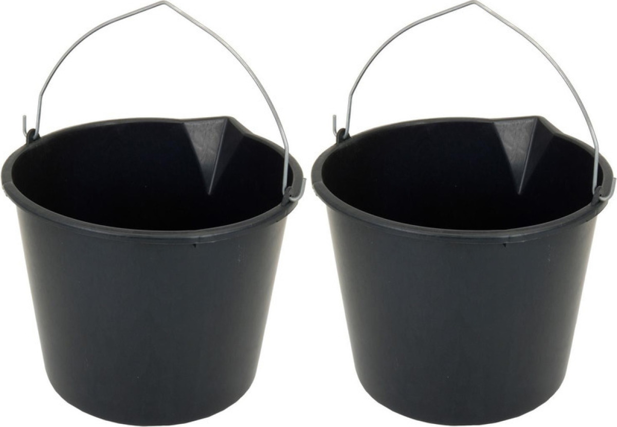 Merkloos 2x Stuks stevige zwarte huishoud emmer 16 liter met tuit