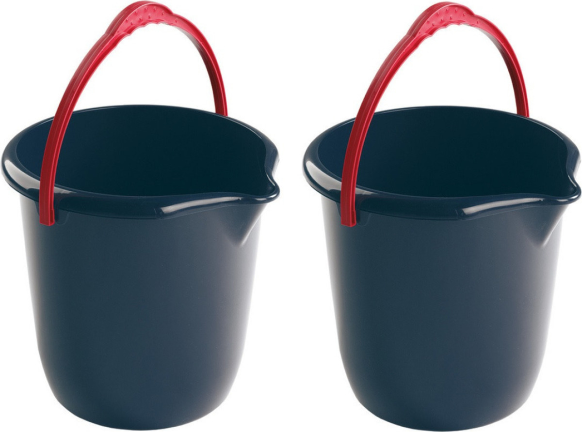 Hega Hogar 5x Donkerblauwe schoonmaakemmers/huishoudemmers 10 liter 28 cm