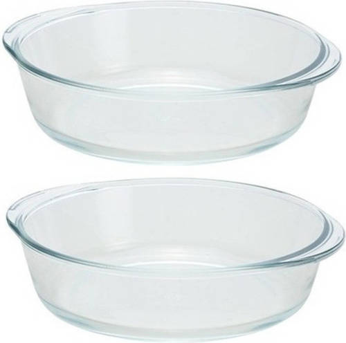 Merkloos 2x Ronde ovenschalen glas 2,1 liter - Braadsledes/ovenschalen