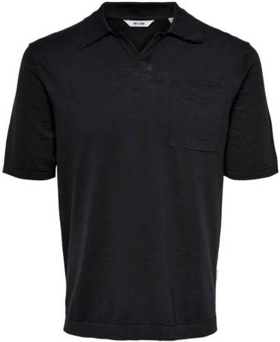 ONLY & SONS fijngebreide regular fit polo Ace donkerblauw