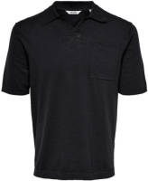 ONLY & SONS fijngebreide regular fit polo Ace donkerblauw