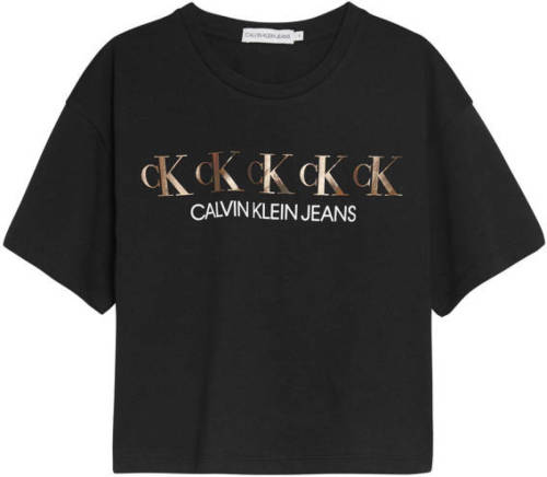 CALVIN KLEIN JEANS T-shirt Logo van biologisch katoen zwart/goud/wit