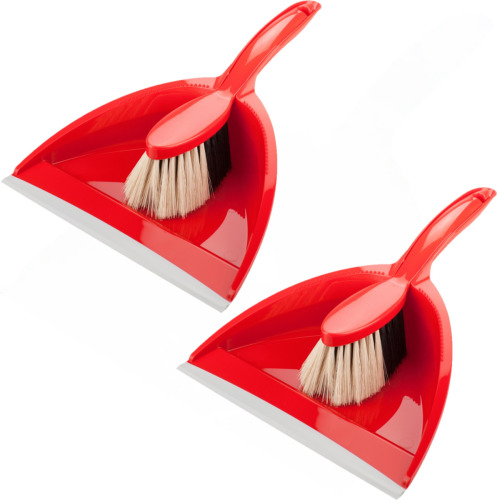 Brumag Set van 2x stuks kunststof stoffer en blik rood met lip en zachte borstel