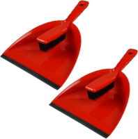 Brumag 2x stuks stoffer en blik kunststof/rubber rood