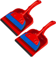 Brumag Set van 2x stuks stoffer en blik kunststof/schuimrubber rood